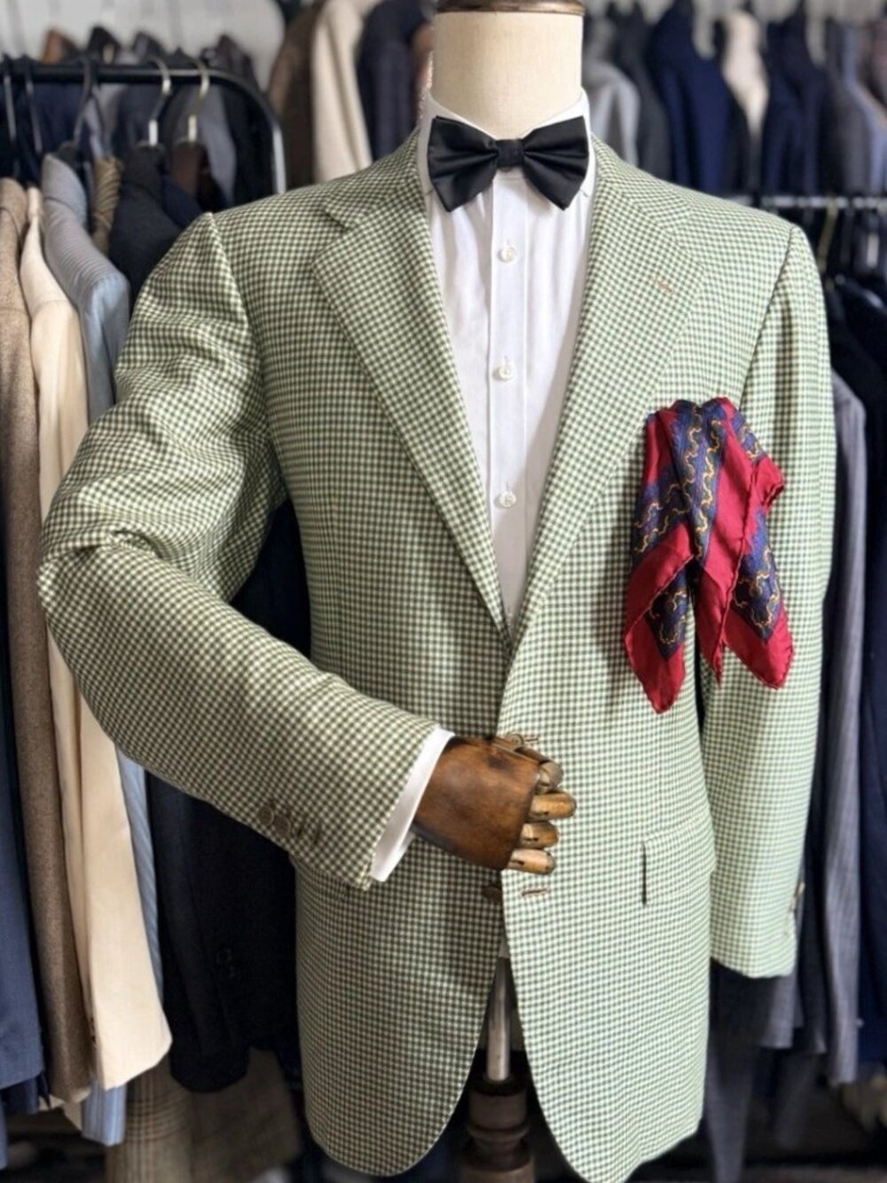 NEW SUPERB/UNIQUE Green Houndstooth 100% Cashmere Kiton Sport Coat 42L US 52L IT